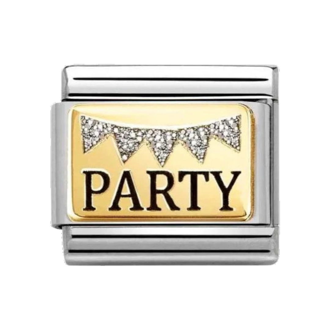 Nomination Classic Gold Glitter Bunting Party Charm. Item code 030289/09