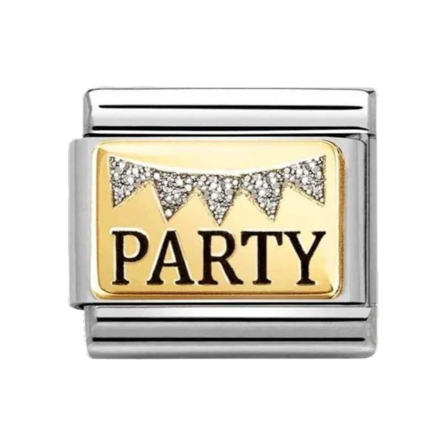 Nomination Classic Gold Glitter Bunting Party Charm. Item code 030289/09