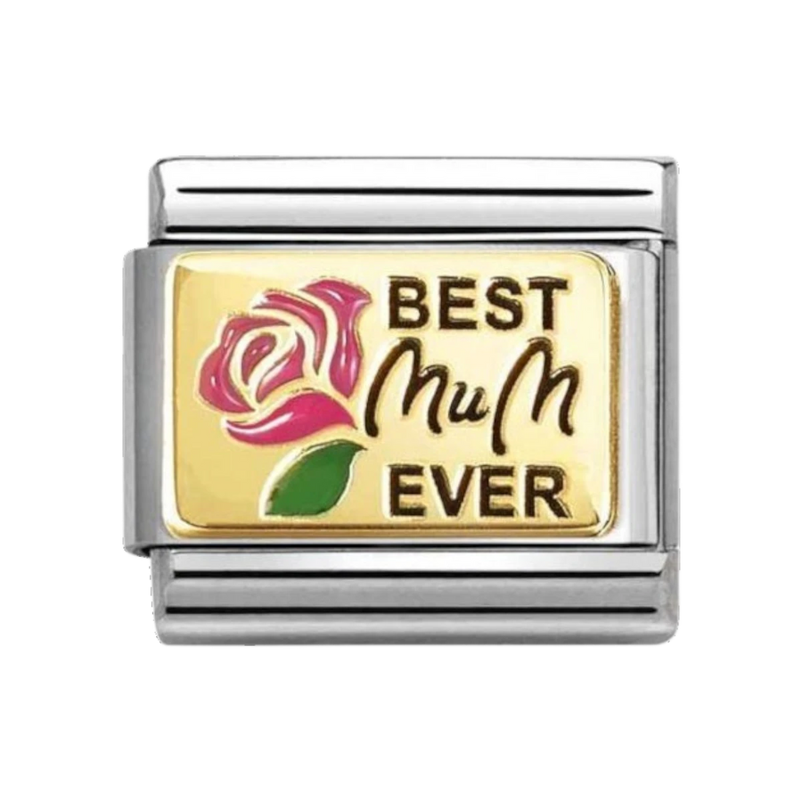 Nomination Classic Gold with Pink Enamel Flower Best Mum Ever Charm 030289/14