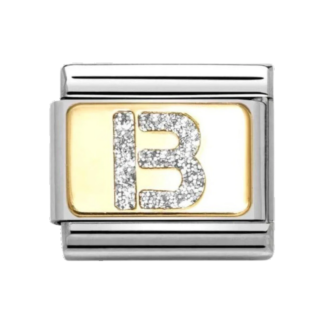 Nomination Classic Glitter Letter B Charm Gold with Enamel