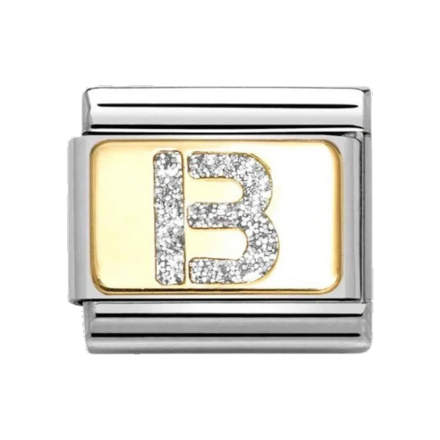 Nomination Classic Glitter Letter B Charm Gold with Enamel