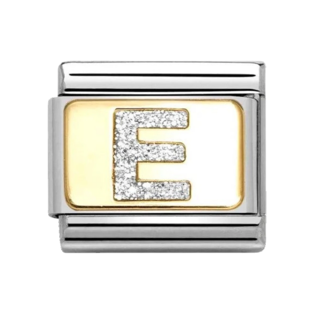 Nomination Classic Glitter Letter E Charm Gold with Enamel