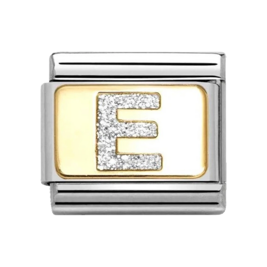 Nomination Classic Glitter Letter E Charm Gold with Enamel
