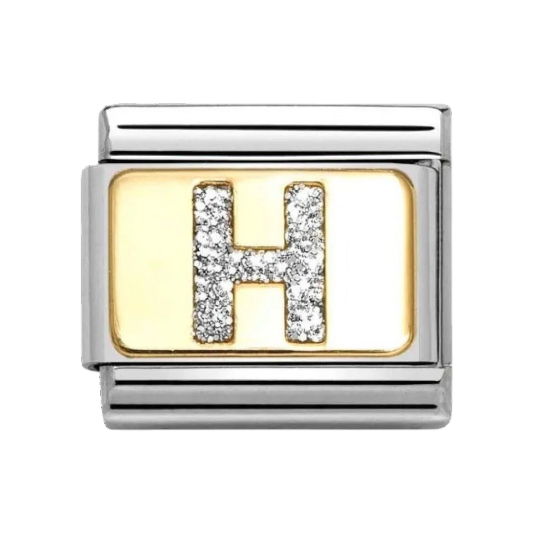 Nomination Classic Glitter Letter H Charm Gold with Enamel