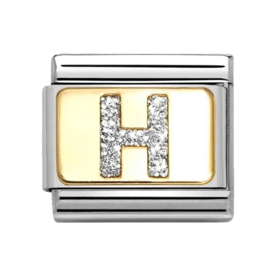 Nomination Classic Glitter Letter H Charm Gold with Enamel