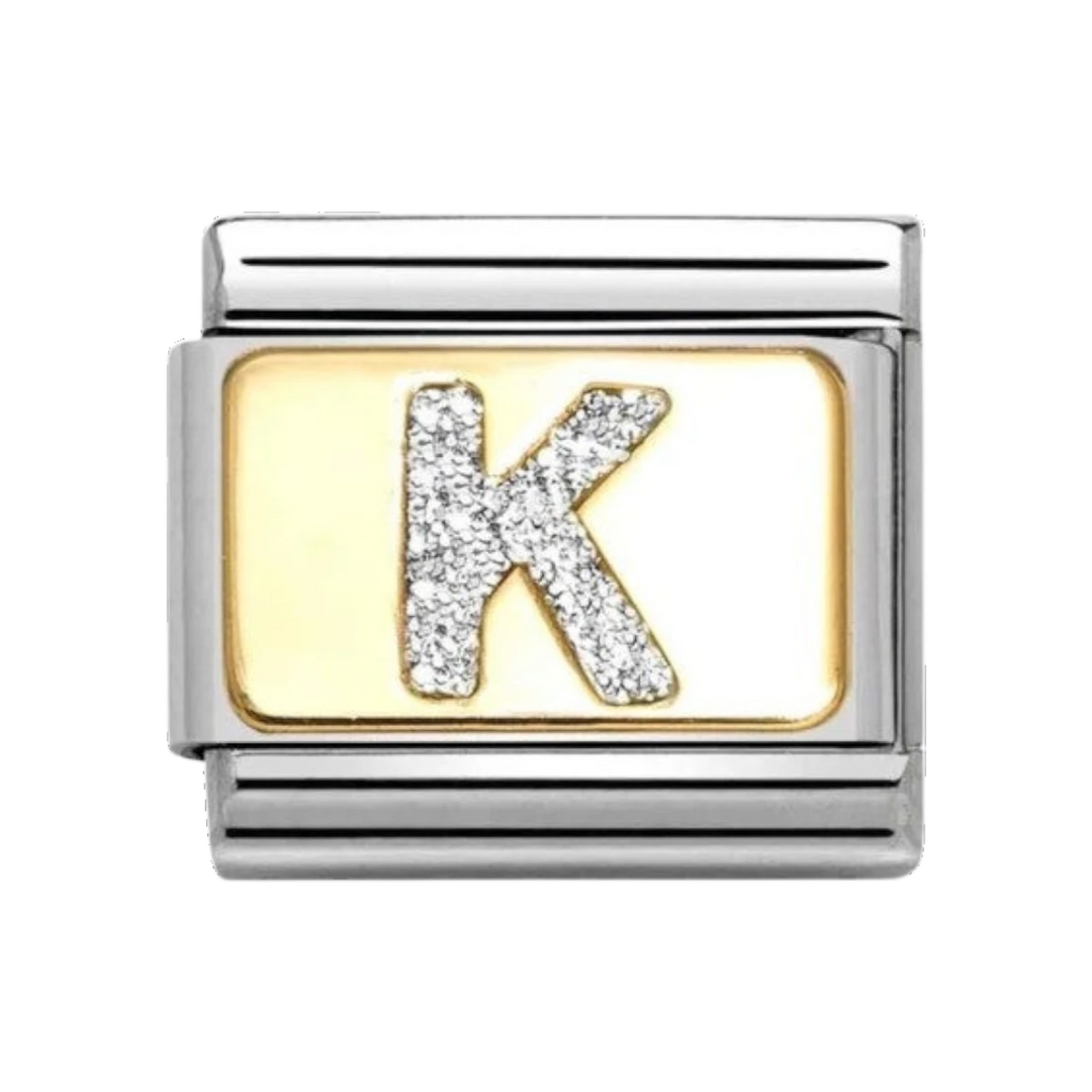 Nomination Classic Glitter Letter K Charm Gold with Enamel