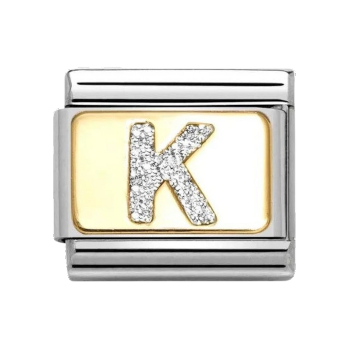 Nomination Classic Glitter Letter K Charm Gold with Enamel