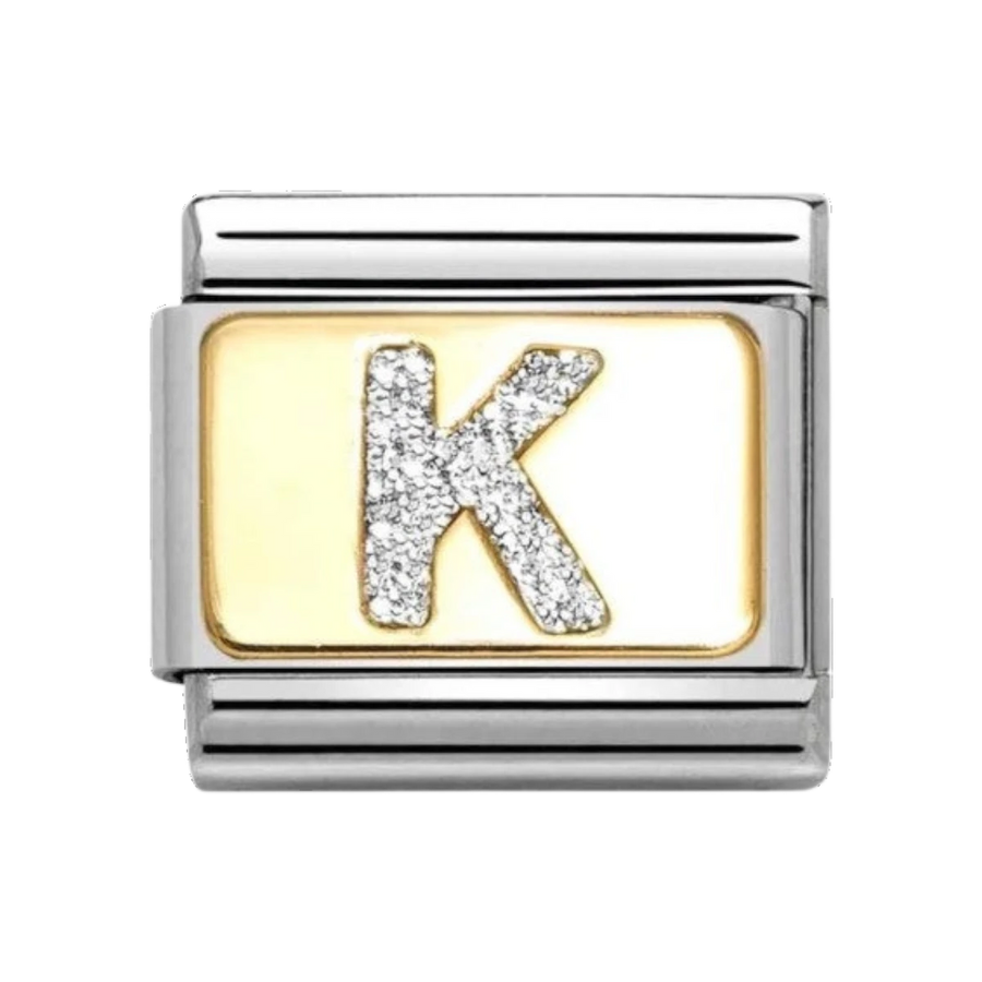 Nomination Classic Glitter Letter K Charm Gold with Enamel