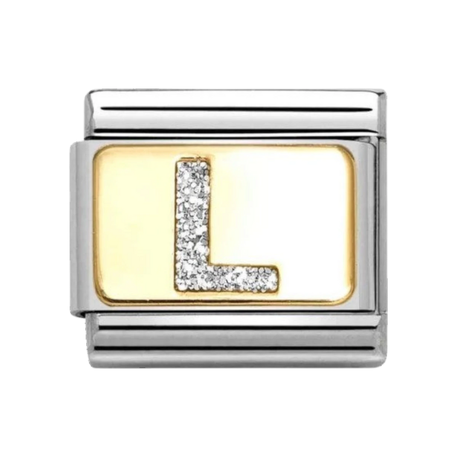 Nomination Classic Glitter Letter L Charm Gold with Enamel