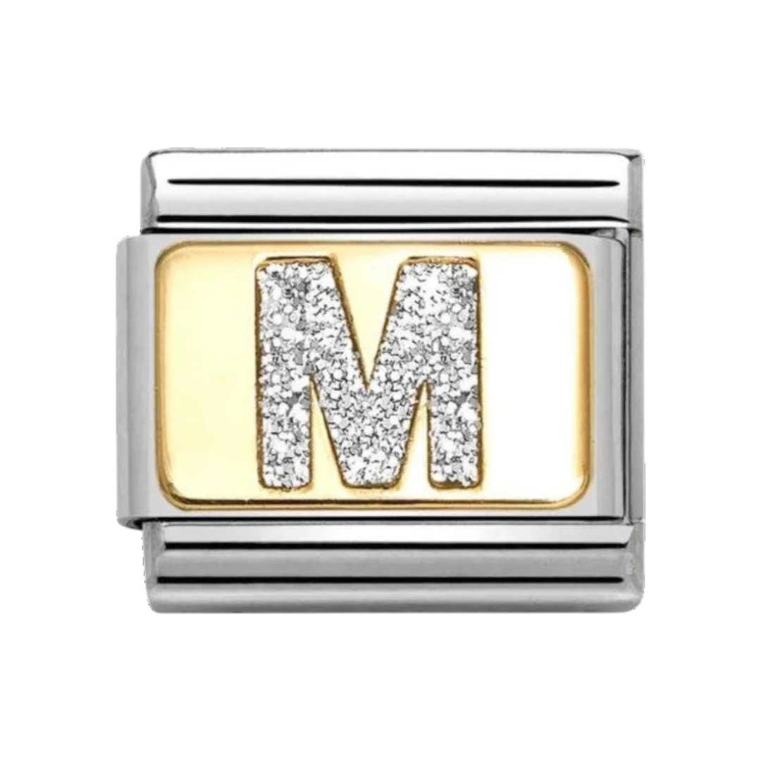 Nomination Classic Glitter Letter M Charm Gold with Enamel