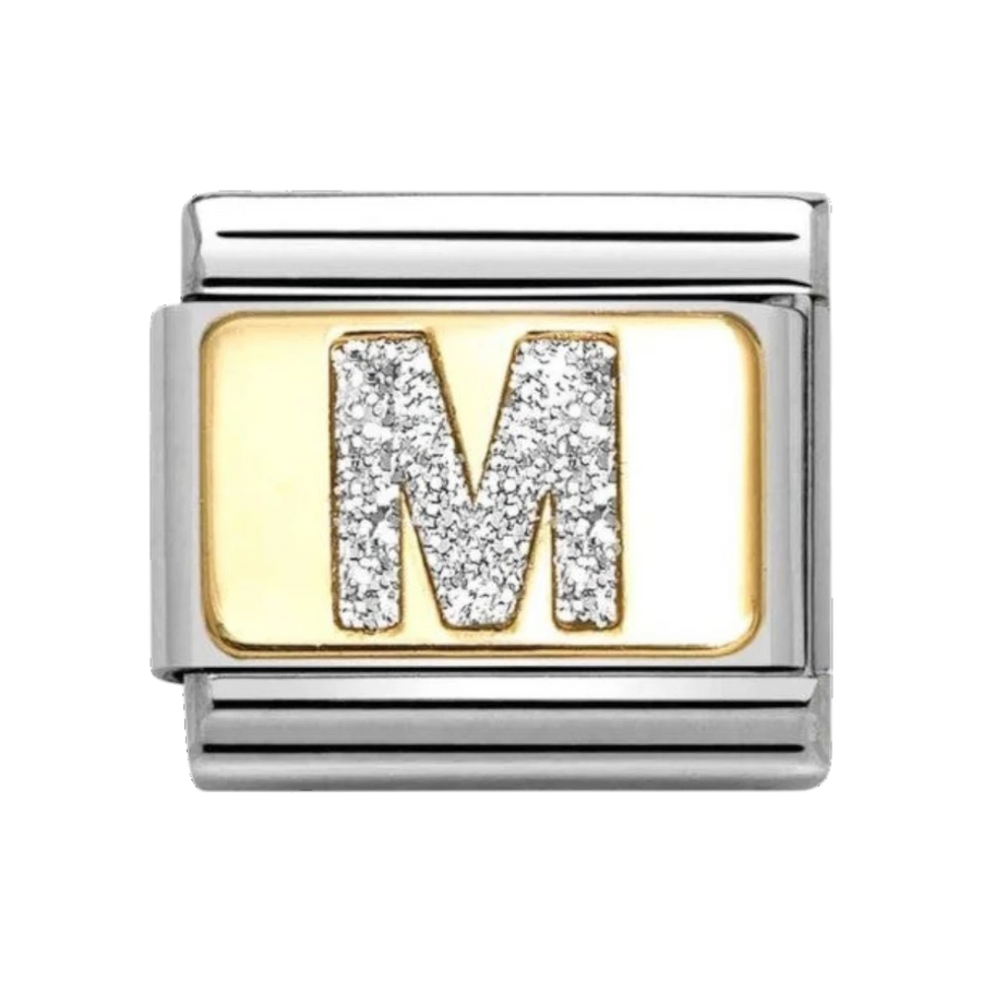 Nomination Classic Glitter Letter M Charm Gold with Enamel