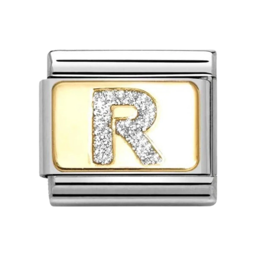 Nomination Classic Glitter Letter R Charm Gold with Enamel