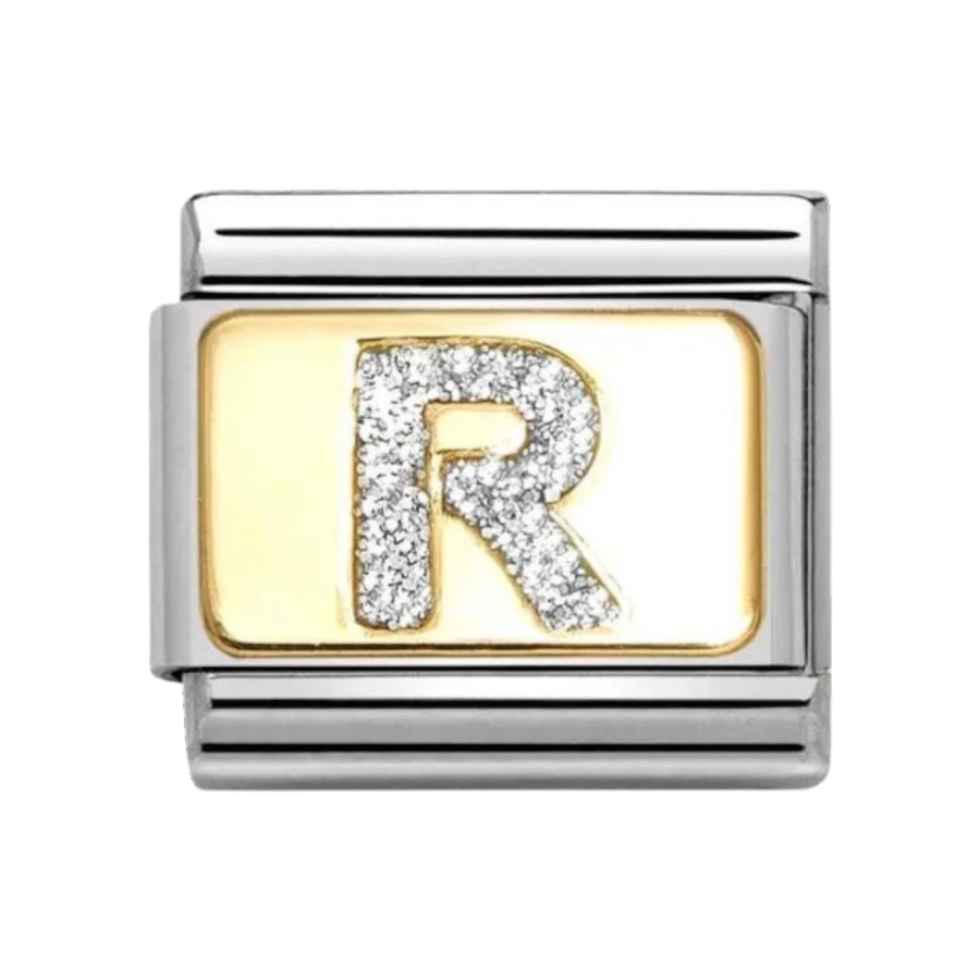Nomination Classic Glitter Letter R Charm Gold with Enamel