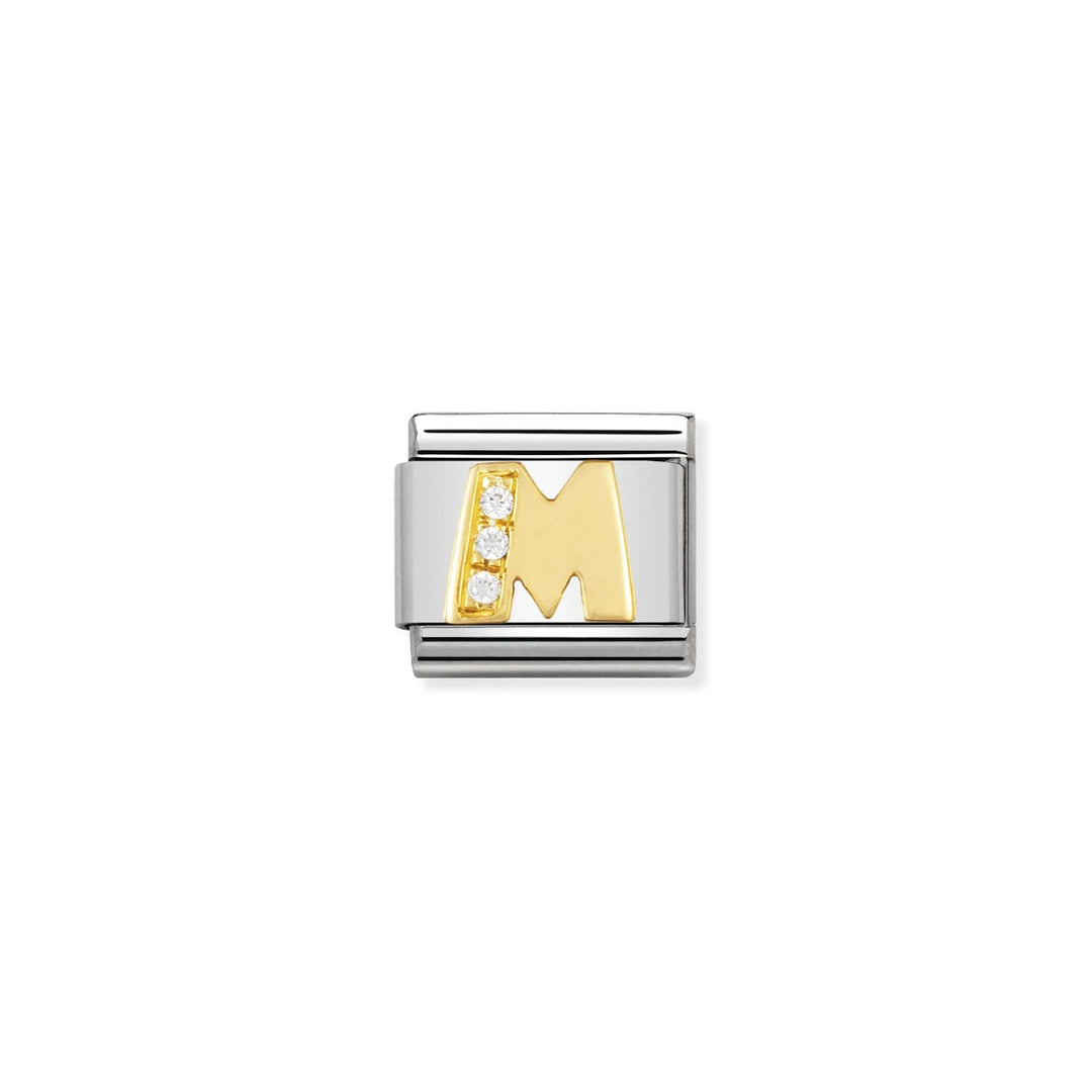 Nomination Gold and Zirconia Classic Letter Charm - M