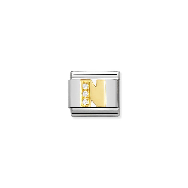 Nomination Gold and Zirconia Classic Letter Charm - N
