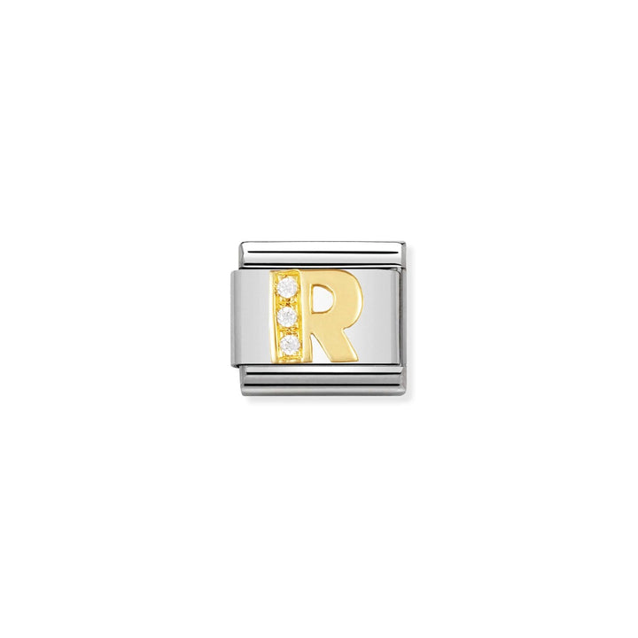 Nomination Gold and Zirconia Classic Letter Charm - R