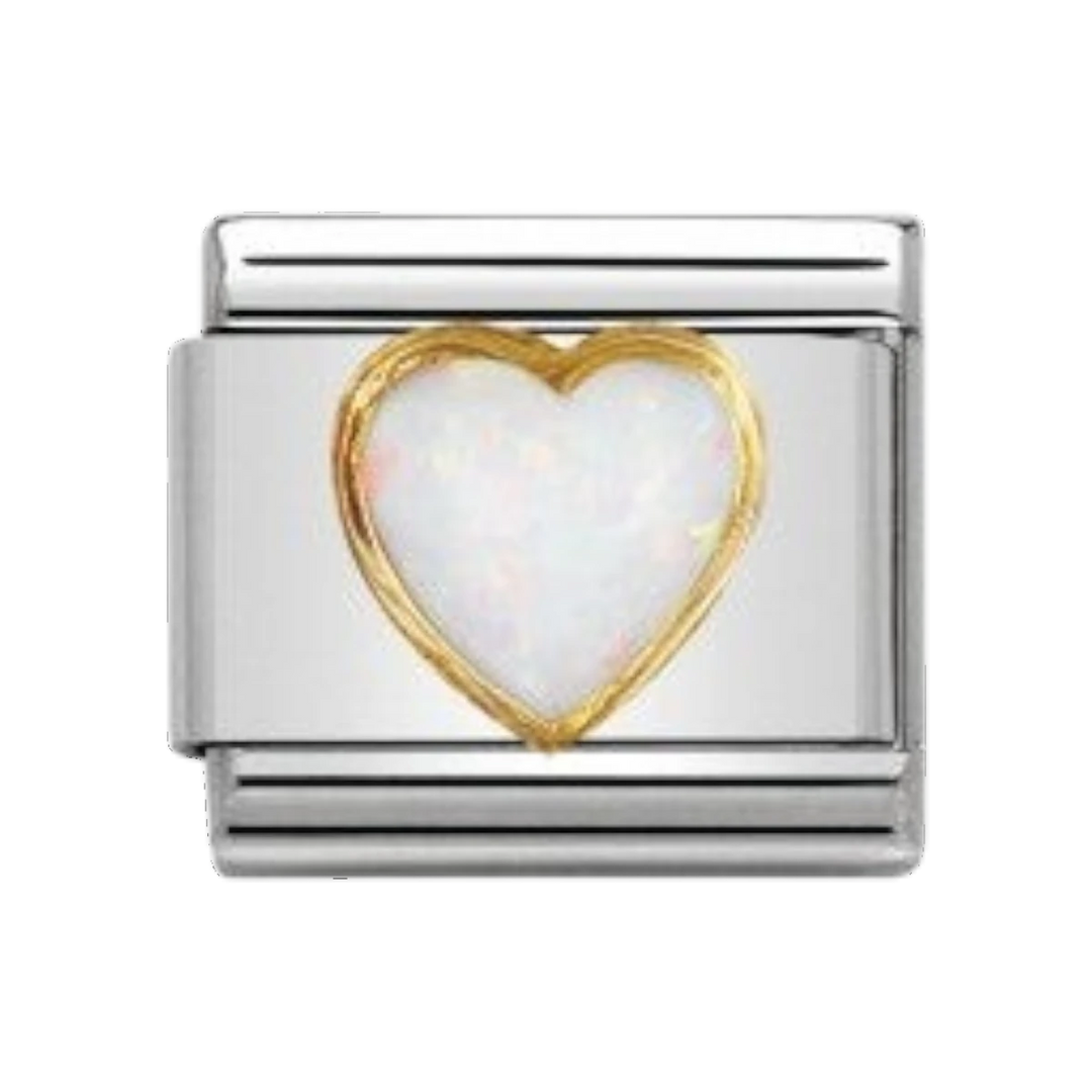 Nomination Classic Stones Hearts Charm - 18k Gold White Opal 030501_07