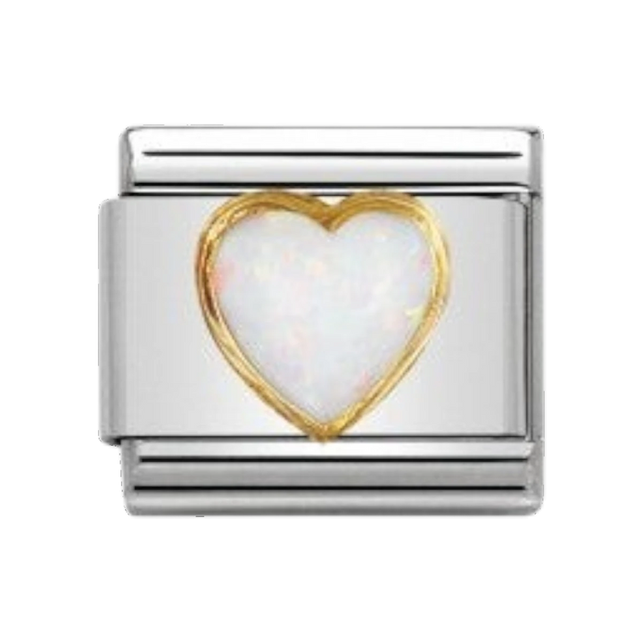 Nomination Classic Stones Hearts Charm - 18k Gold White Opal 030501_07
