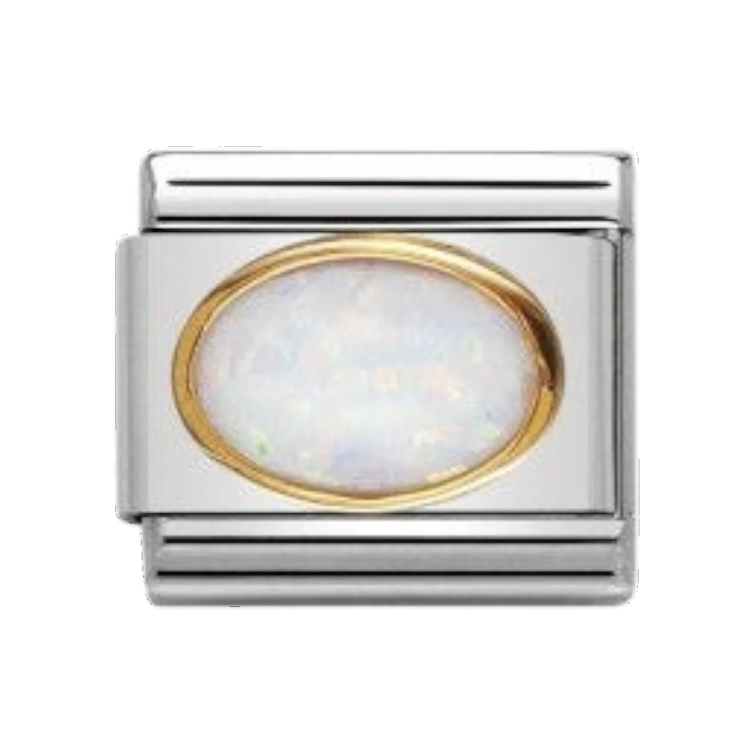 Nomination Classic Oval Hard Stones Charm - Gold 18k White Opal 030502_07