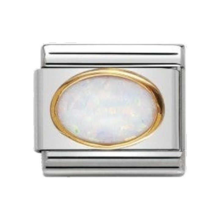 Nomination Classic Oval Hard Stones Charm - Gold 18k White Opal 030502_07