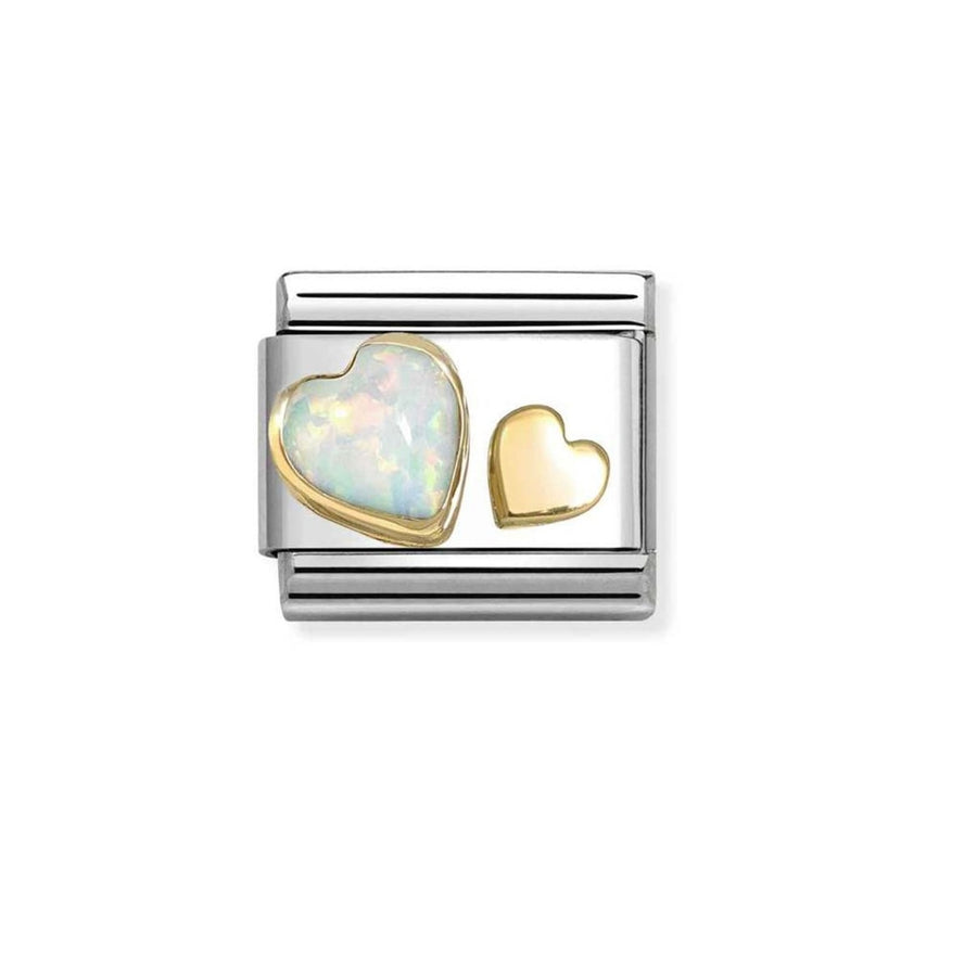 Nomination Classic Gold Two Hearts in Opal and Gold Charm. Item code 030520/10