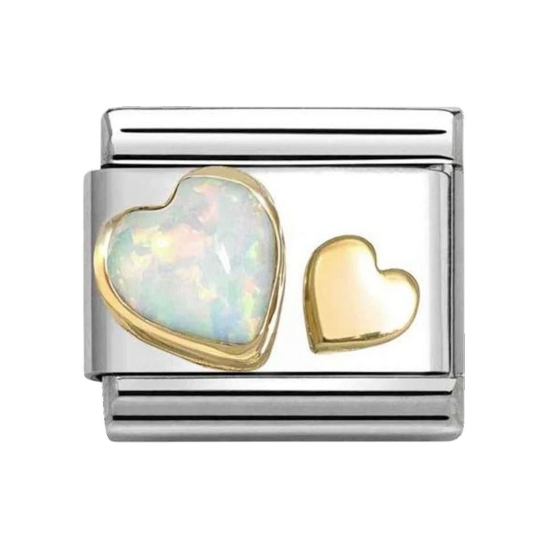 Nomination Classic Gold Two Hearts in Opal and Gold Charm. Item code 030520/10