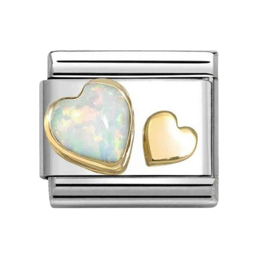 Nomination Classic Gold Two Hearts in Opal and Gold Charm. Item code 030520/10