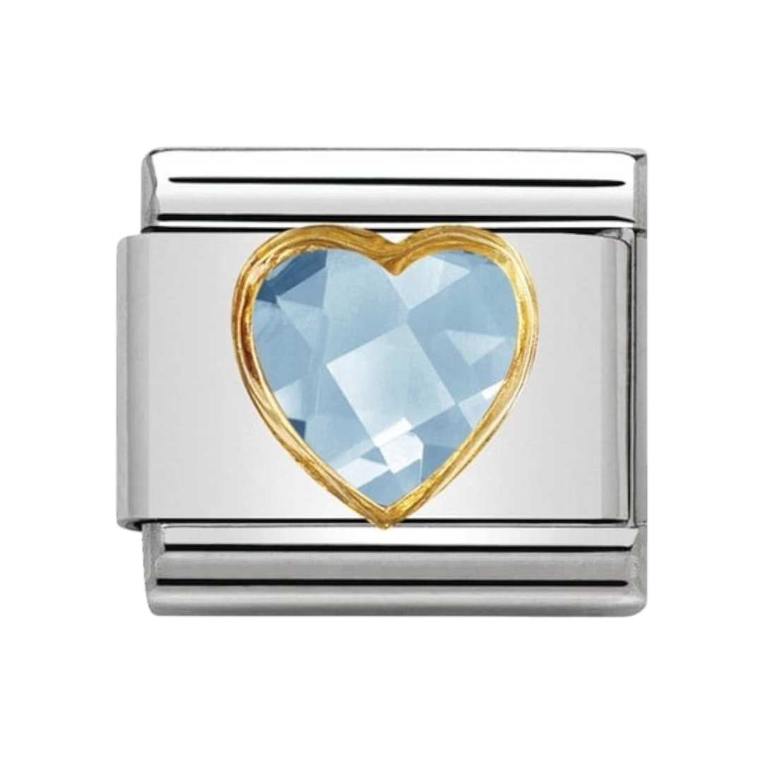 Nomination Gold Faceted Light Blue Zirconia Heart Charm