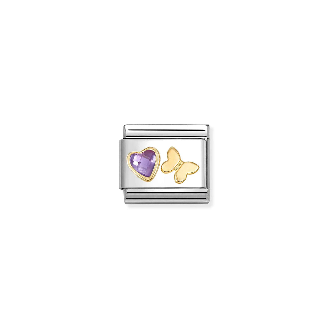 Nomination Gold Butterfly and Purple Faceted Heart Charm