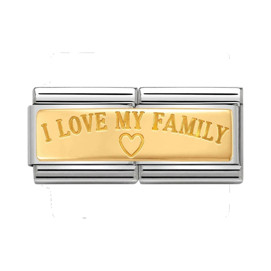 Nomination Classic Gold Double Engraved Charm - I Love My Family. Item code 030710_03.