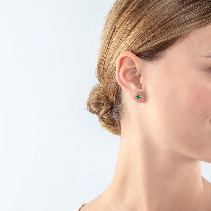 Coeur De Lion Square Stud Gold Earrings - Dark Green Crystal