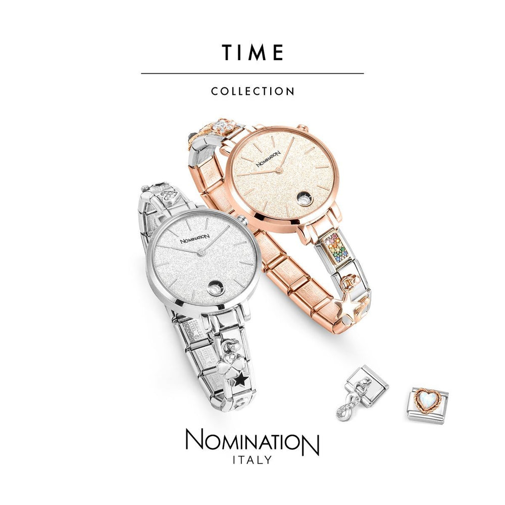 Nomination Paris Round Silver Glitter and Cubic Zirconia Charm Watch 076033_023