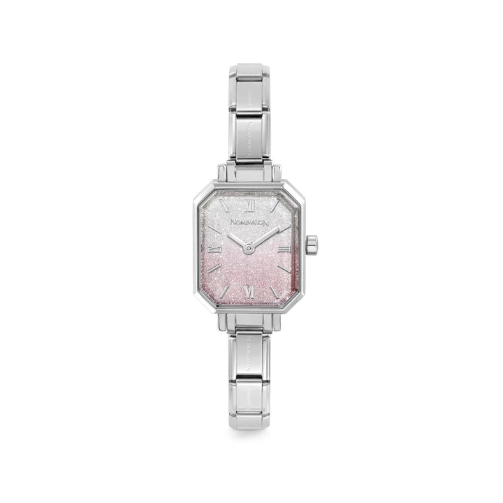 Nomination Paris Pink Fade Glitter Rectangular Dial Charm Watch. Item code 076037/034