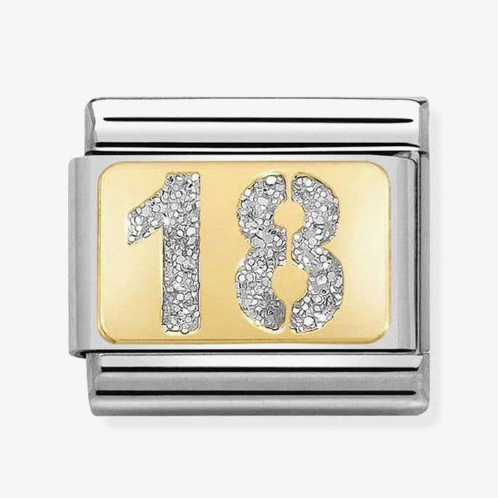 Nomination Classic Glitter Charm - Enamel and 18k Gold Number 18 