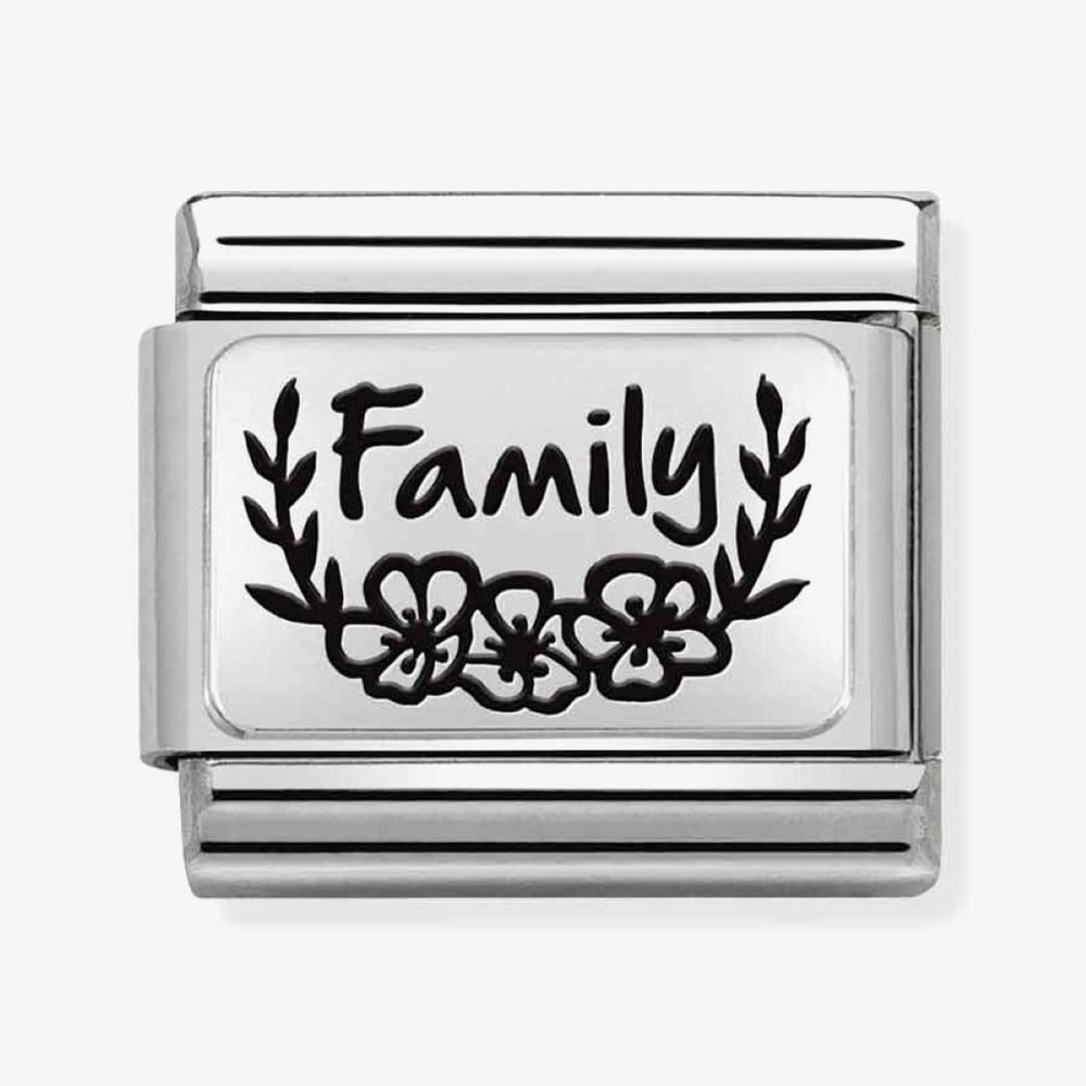 Nomination Classic Flowers Charm - Sterling Silver and Black Enamel Family