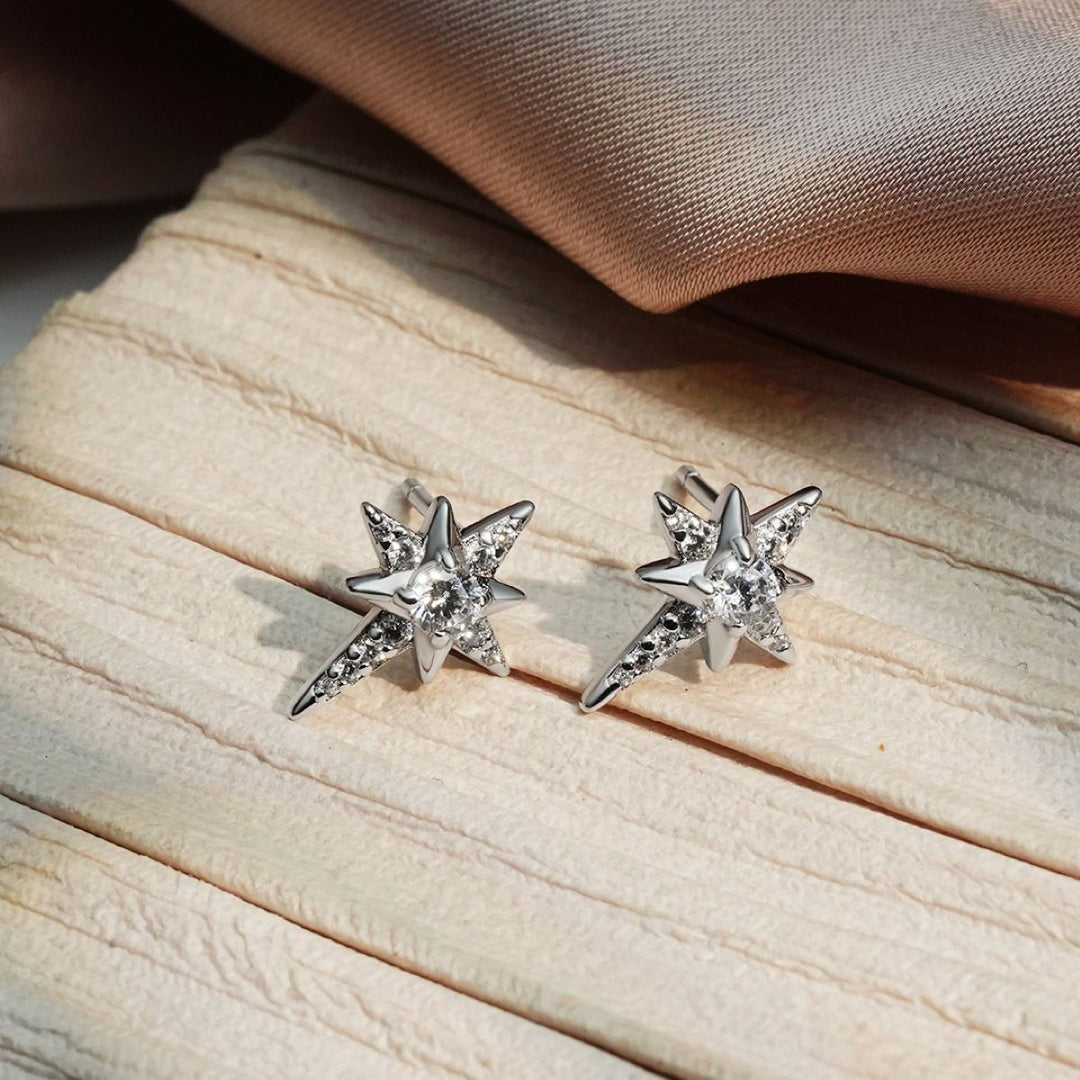 Ania Haie Eight-Pointed Star Silver Stud Earrings. Item code E065-02H.