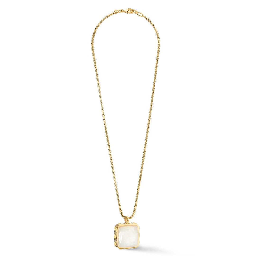 Coeur De Lion Necklace Amulet Spikes Square White Jade - Gold - 1200101416