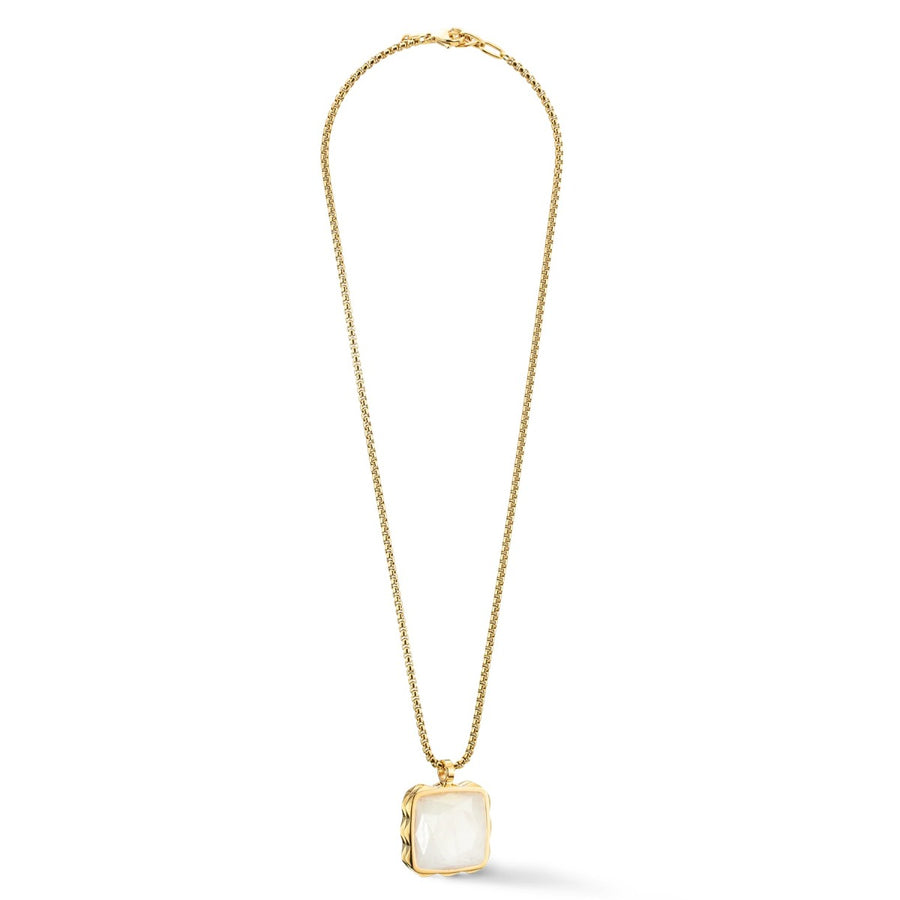 Coeur De Lion Necklace Amulet Spikes Square White Jade - Gold - 1200101416