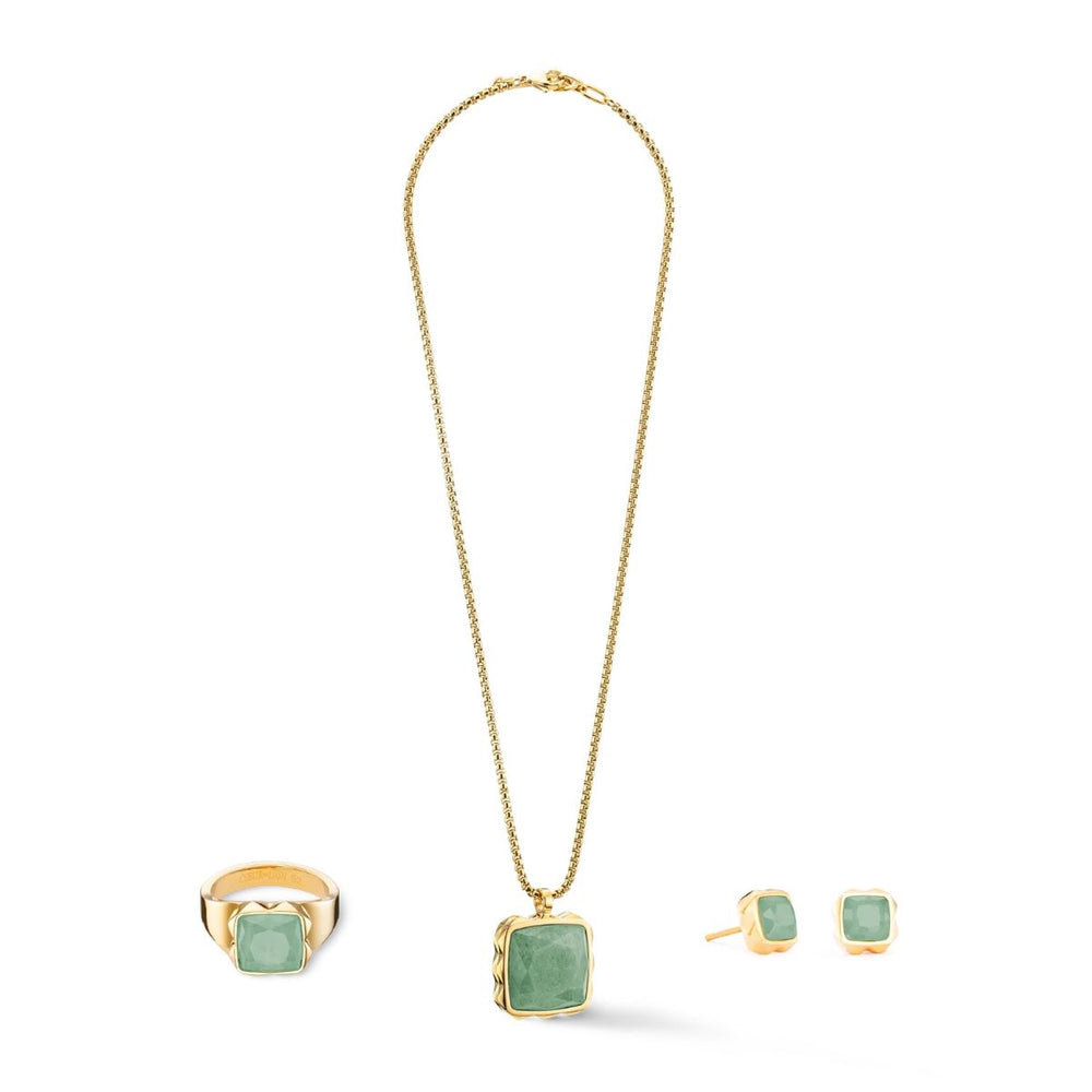 Coeur De Lion Earrings Spikes Square Aventurine Gold Green - 1200210516