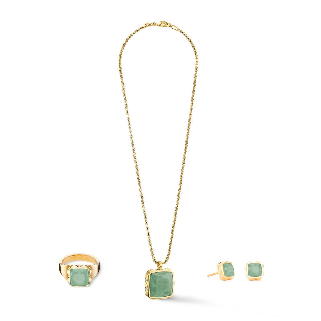 Coeur De Lion Earrings Spikes Square Aventurine Gold Green - 1200210516
