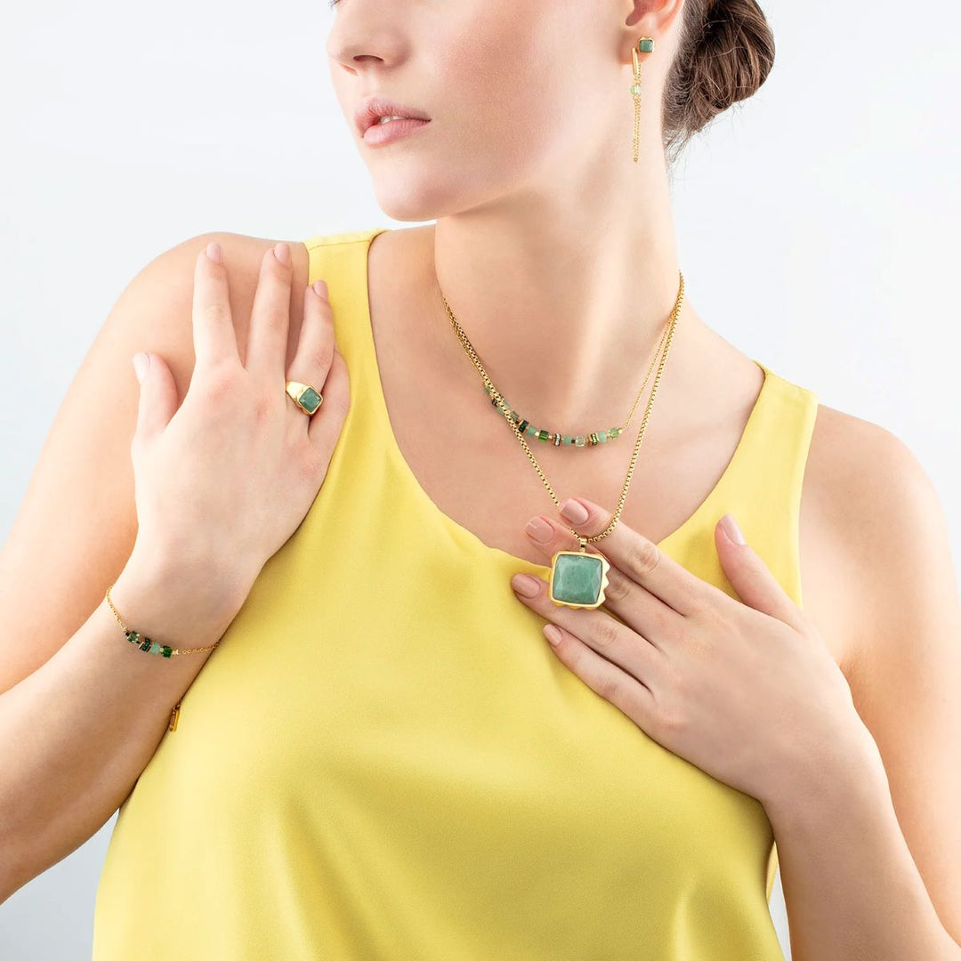 Coeur De Lion Earrings Spikes Square Aventurine Gold Green - 1200210516