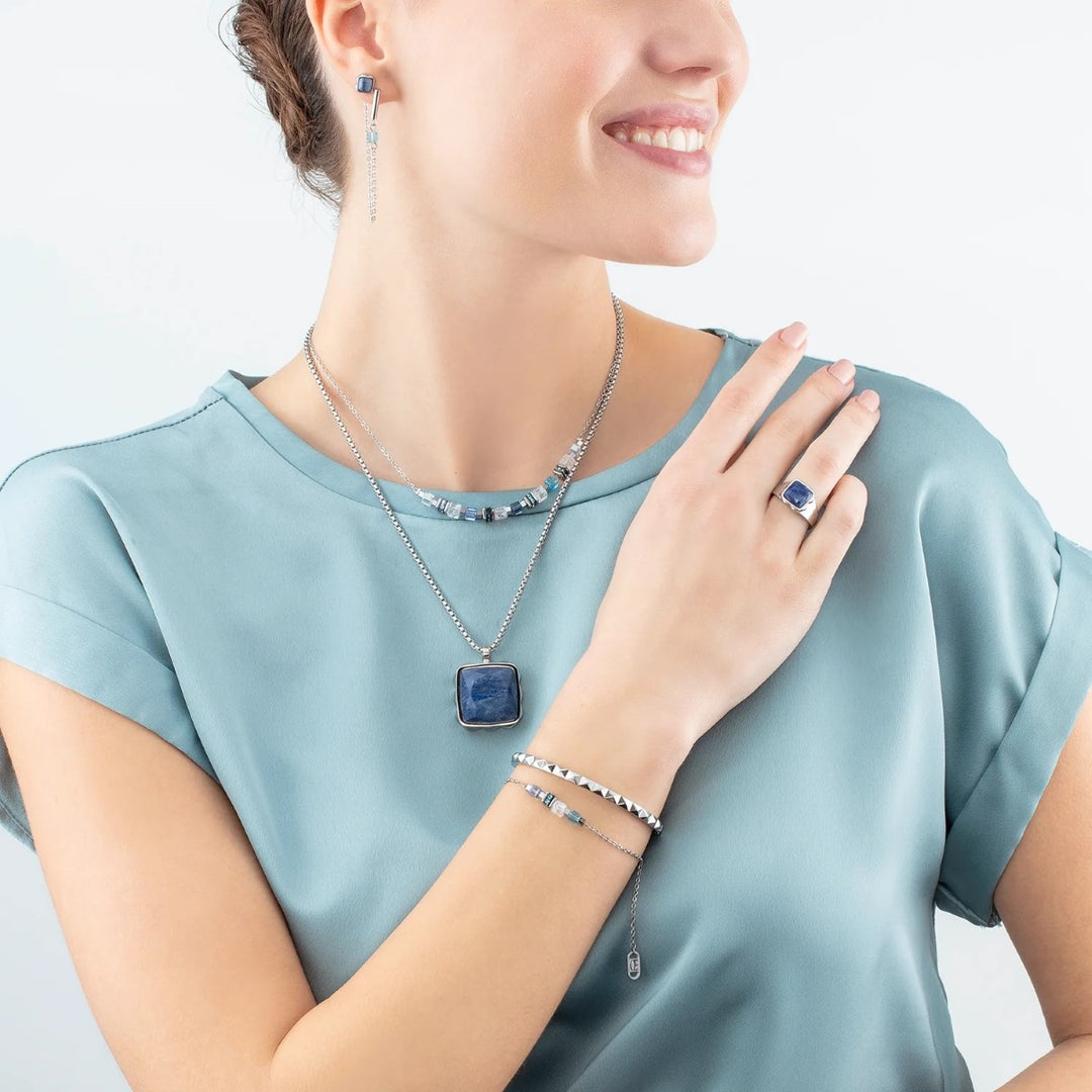 Coeur De Lion Amulet Spikes Necklace - Square Aventurine Silver Blue 1200100717