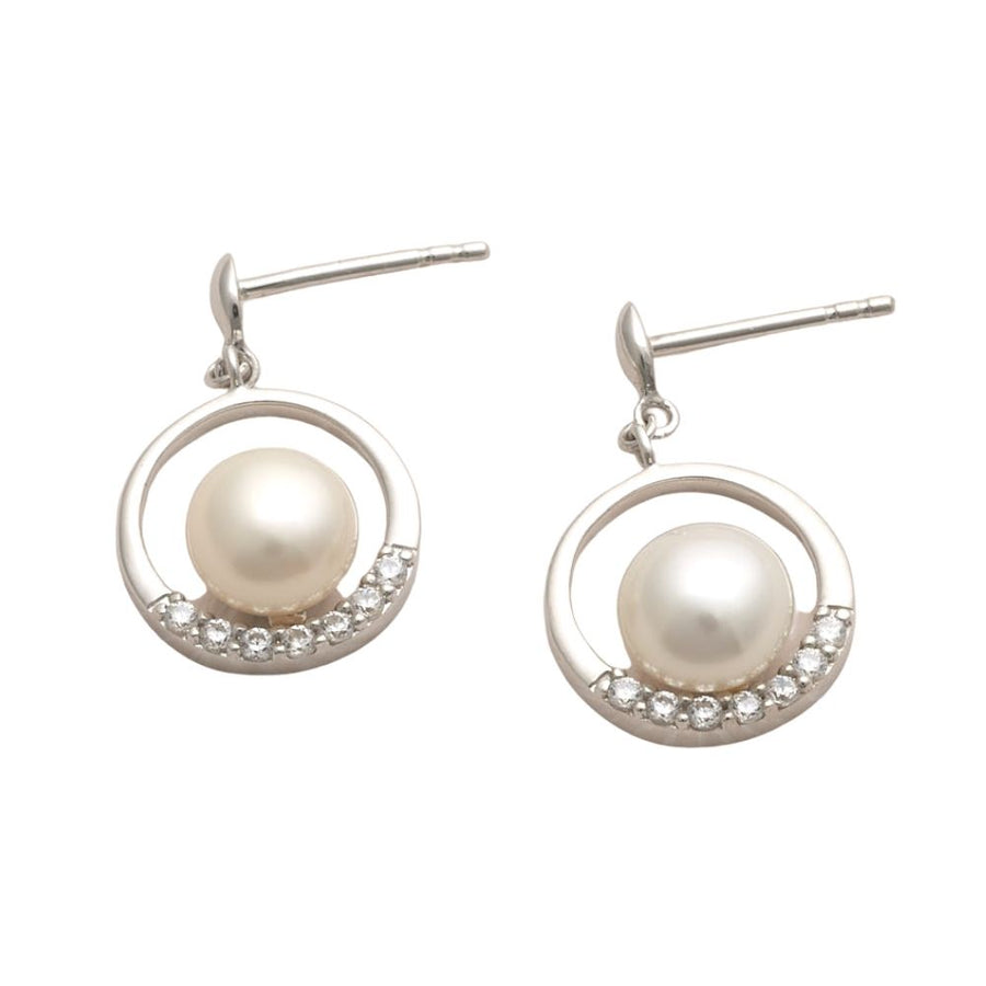 Jersey Pearl Circle Pearl and White Topaz Earrings