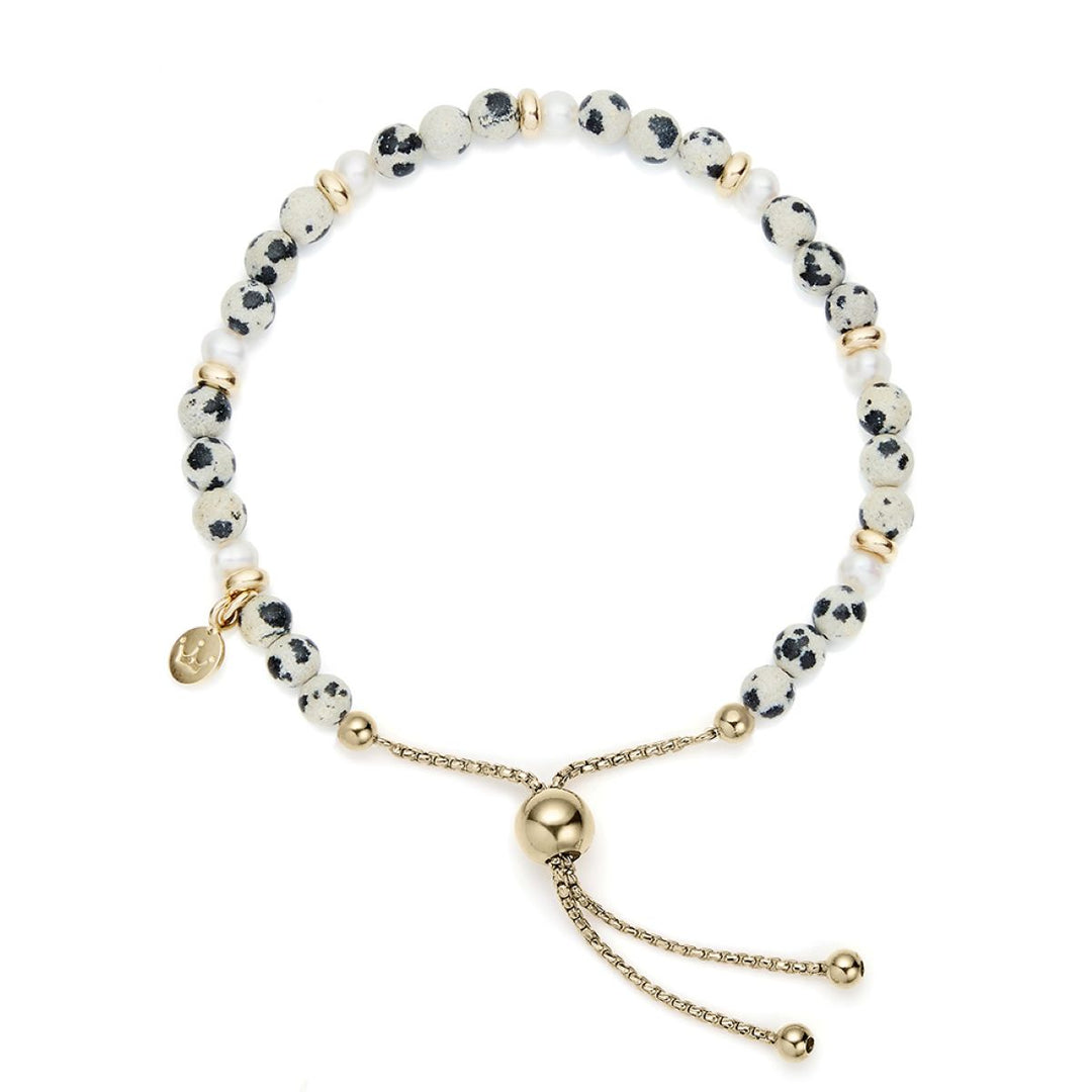 Jersey Pearl Sky Bracelet - Scatter Style in Dalmatian Stone and Gold