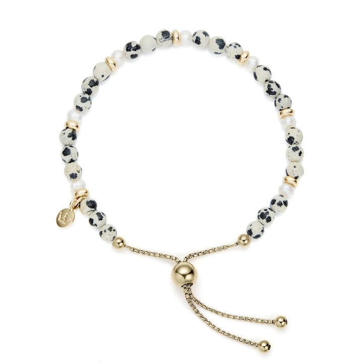 Jersey Pearl Sky Bracelet - Scatter Style in Dalmatian Stone and Gold