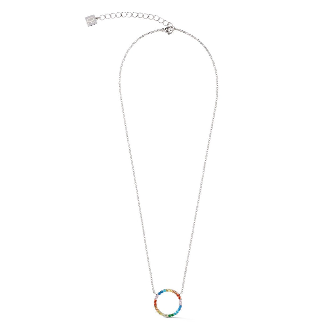 Coeur De Lion Sparkling Circle Silver Necklace -  Multicolour - 2057101517