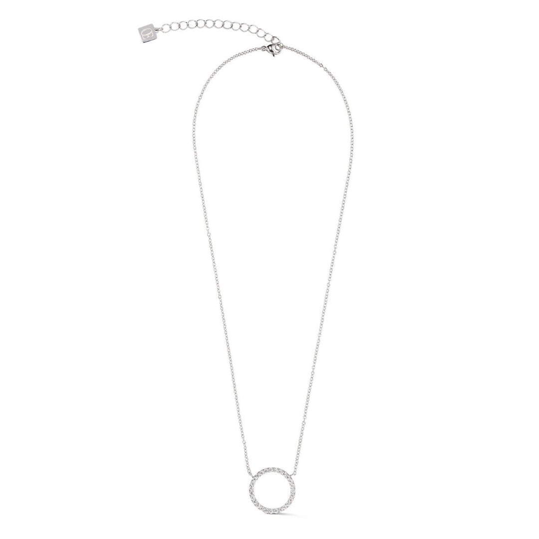 Coeur De Lion Sparkling Circle Necklace - Silver Crystal - 2057101817