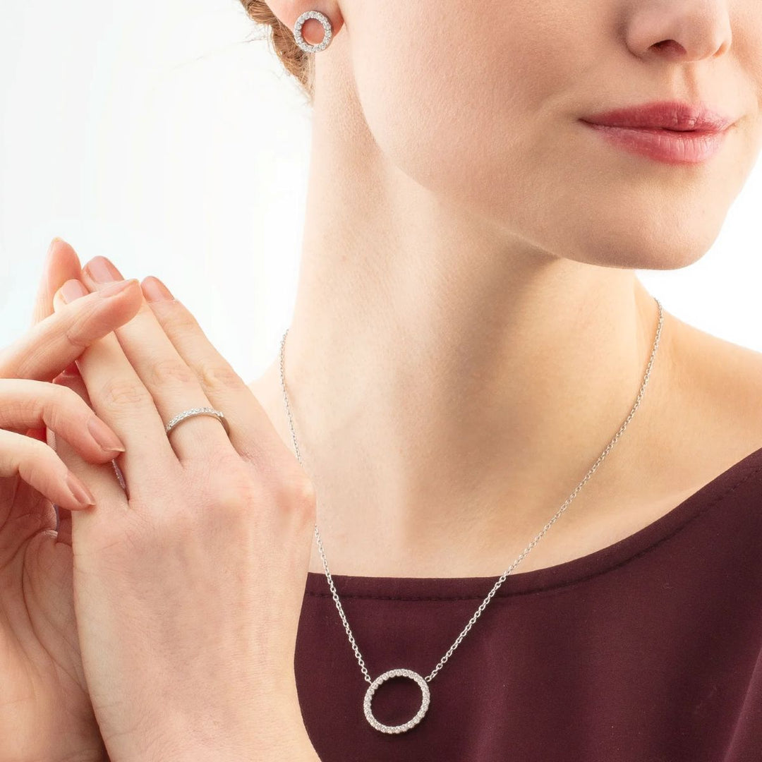 Coeur De Lion Sparkling Circle Earrings - Silver Crystal - 2057211817