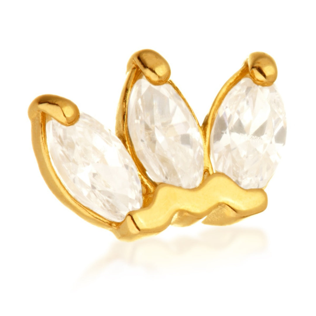 Tish Lyon 14ct Yellow Gold Marquise Triple Gem Threadless Labret Single Earring