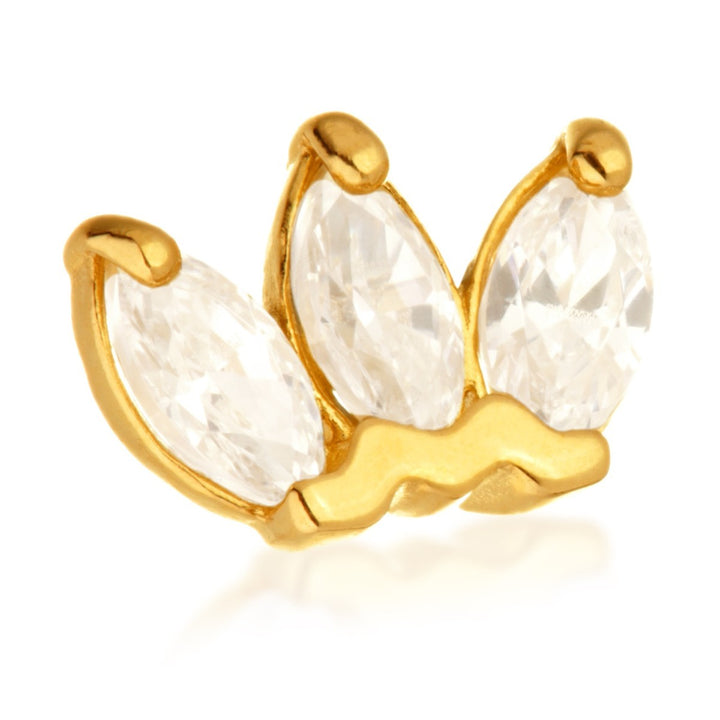 Tish Lyon 14ct Yellow Gold Marquise Triple Gem Threadless Labret Single Earring